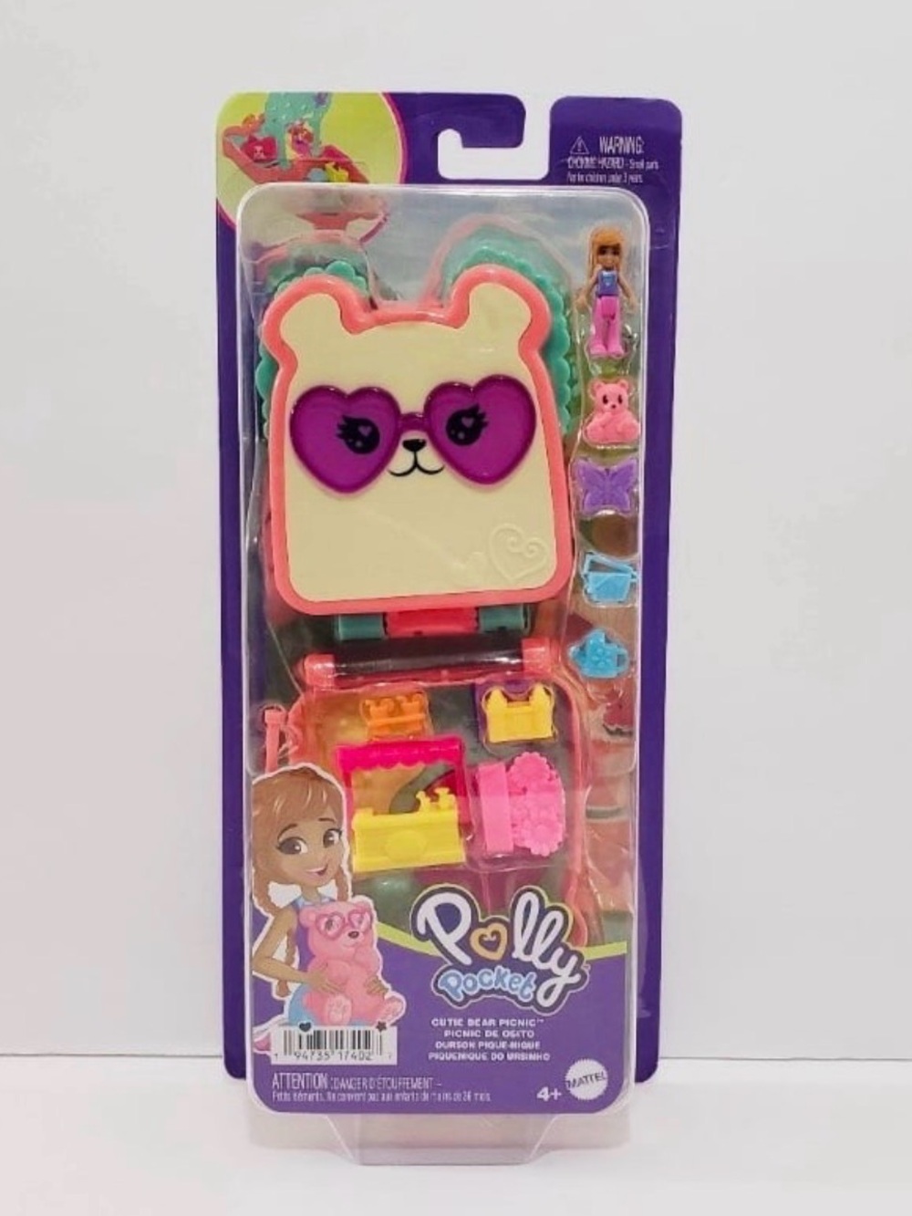🆕 Polly Pocket Cutie Bear Picnic Mini Playset with 1 Micro Doll & 8 Accessories - Picture 10 of 10